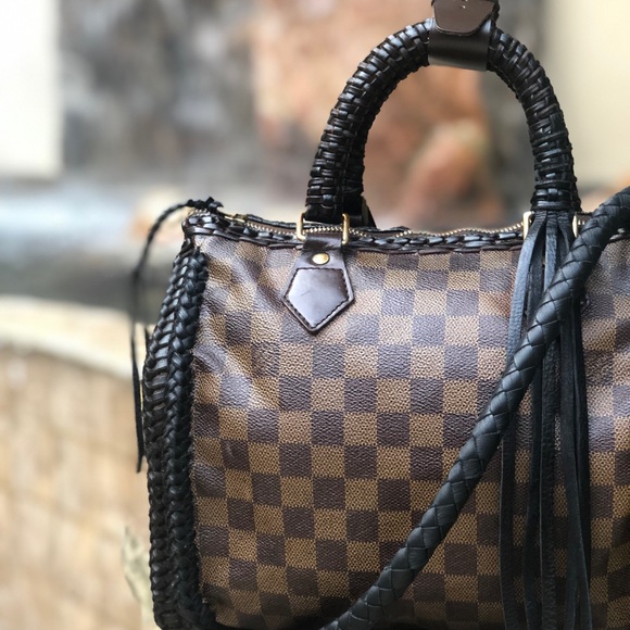 Auth LV Damier Ebene Speedy 30 Custom Bandolier - Picture 6 of 8